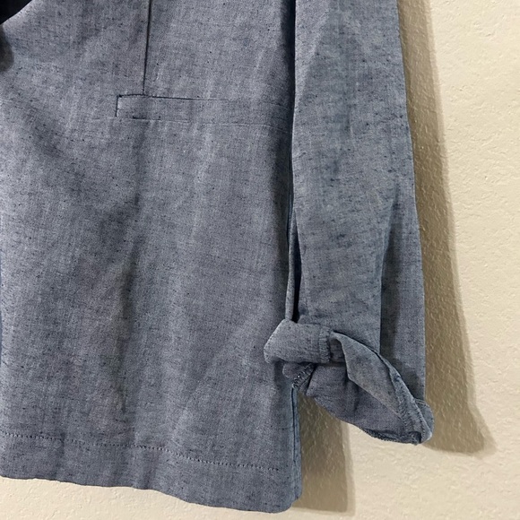 NWT Anthropologie DREW Navy Chambray Linen Blend Blazer Button V-Neck Women's S - Picture 2 of 8